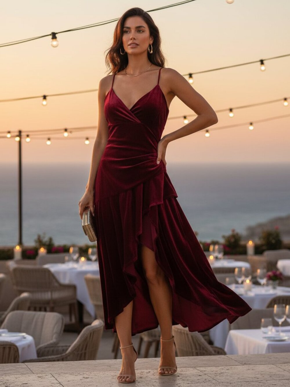 Bardot Sorella Velour Asymmetric Midi Dress Red Medium NWOT Cocktail Party